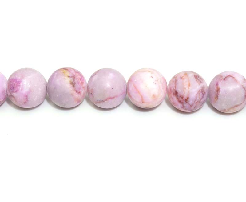 16 inch 12 mm Matted Pink Matrix Stone Dyed Round Beads