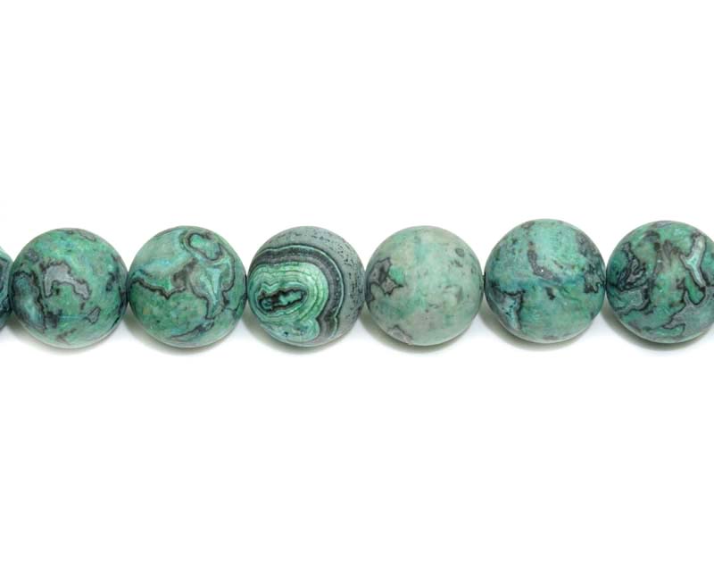 16 inch 12 mm Matted Green Laguna Lace Round Beads