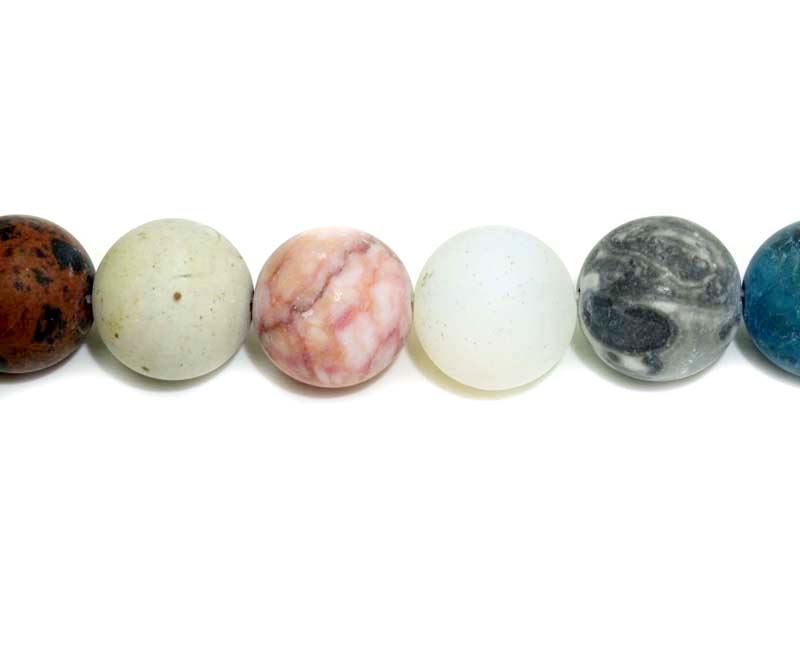 16 inch 14 mm Matted Multi Stone Round Beads