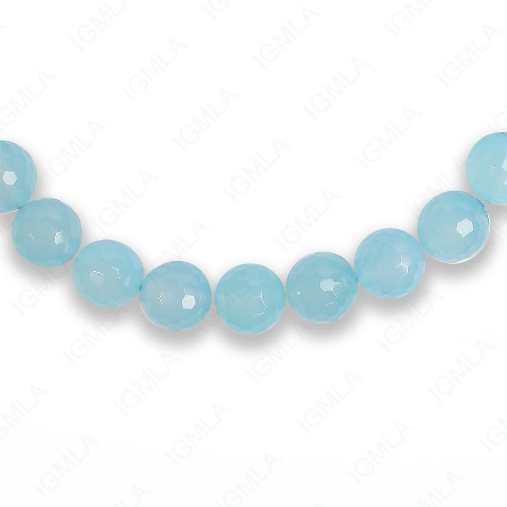 16 inch 12 mm Sea Blue Chalcedony Round Faceted Beads