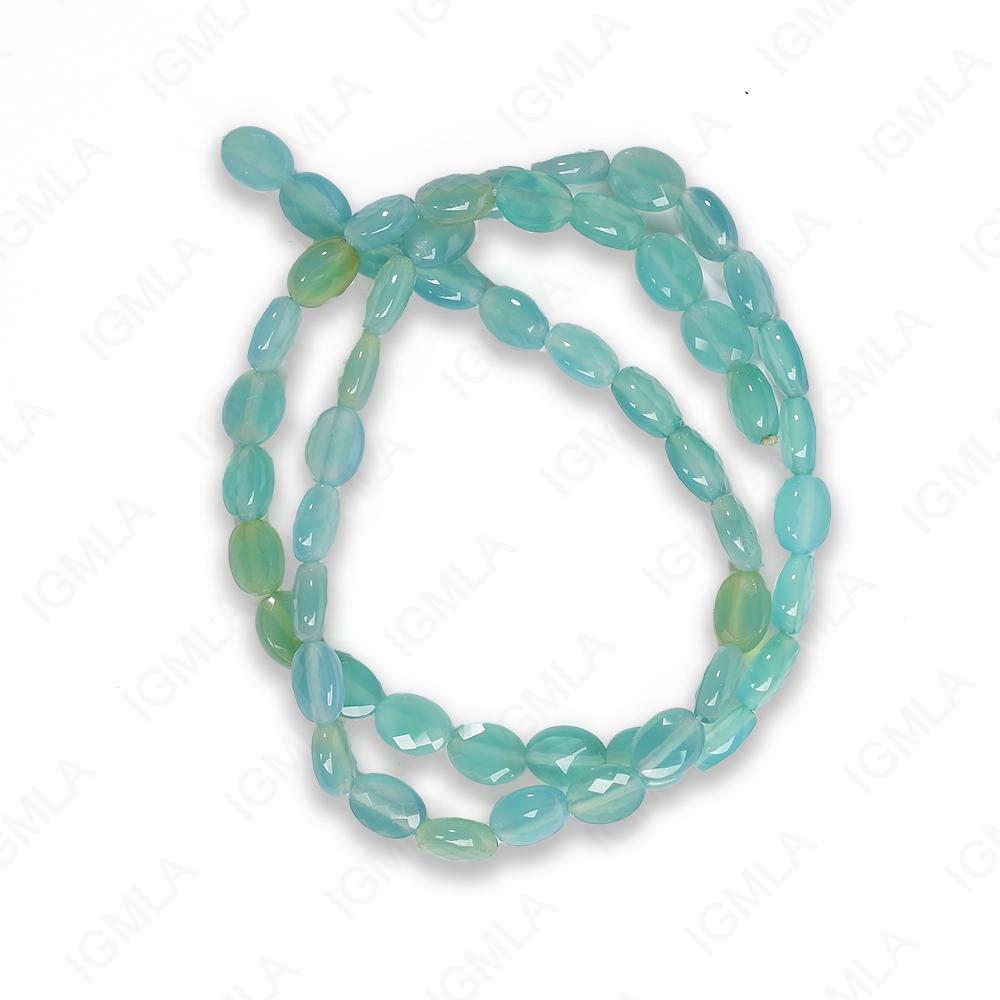 16 inch 6x8 mm Sea Blue Chalcedony Flat Oval Faceted Beads