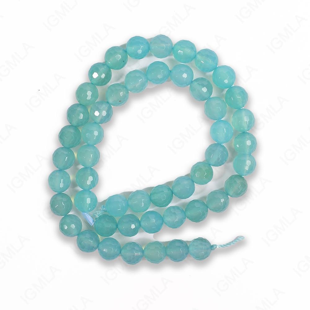 16 inch 8mm Sea Blue Chalcedony Round Faceted Beads