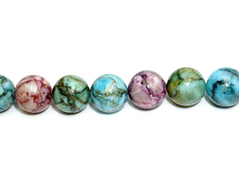 12mm Dyed Pink Matrix/Turquoise Stone Round Beads