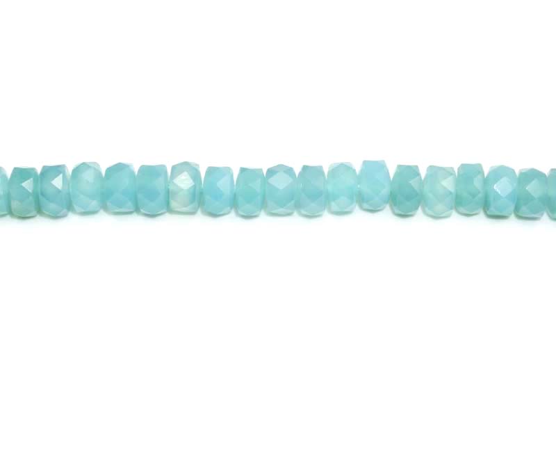 16 inch 5X8mm Sea Blue Chalcedony Drum Faceted Beads