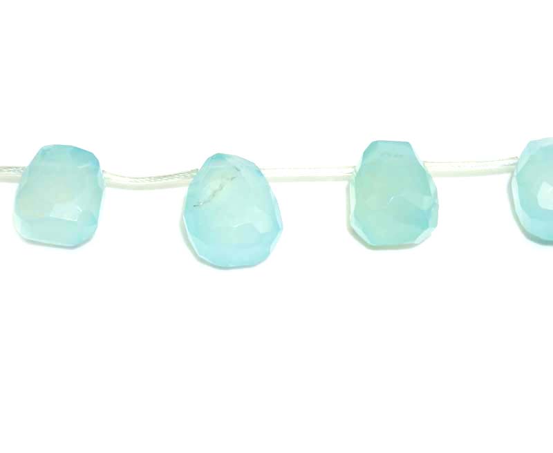 16 inch 6X9mm Sea Blue Chalcedony Melon Faceted Beads