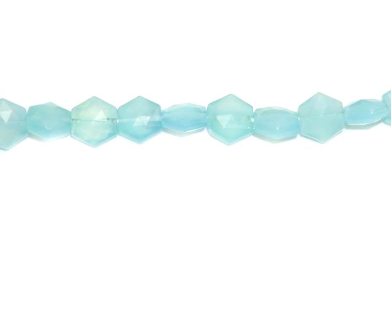 16 inch 11mm Sea Blue Chalcedony Hexagon Faceted Beads