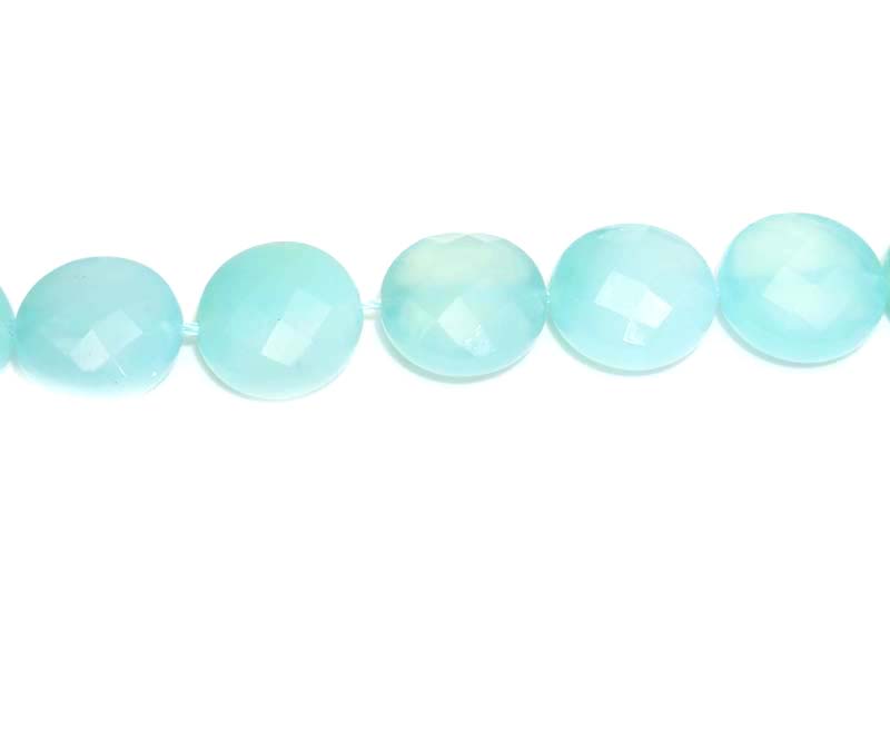 16 inch 16mm Sea Blue Chalcedony Coin Faceted Beads