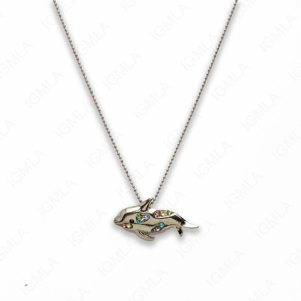 Zinc Alloy Multi Rinestone Silver Plated Dolphin Necklace