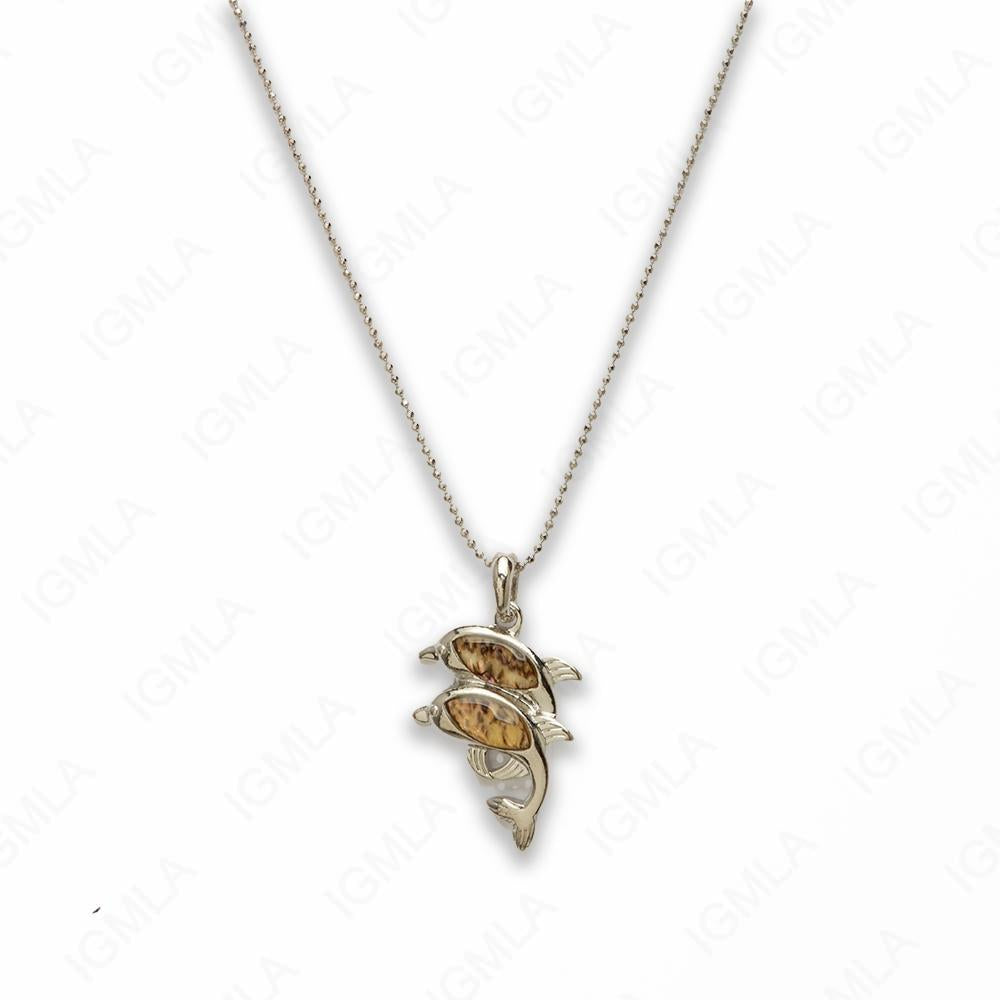 Zinc Alloy Natural Pau Shell Double Dolphin Necklace