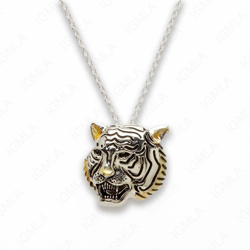 Zinc Alloy Gold and Silver Plated Tiger Face Necklace