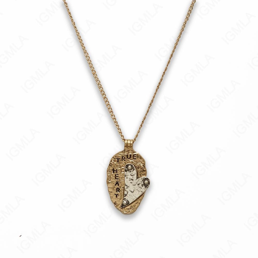Zinc Alloy True Heart Gold and Silver Plated Oval Necklace
