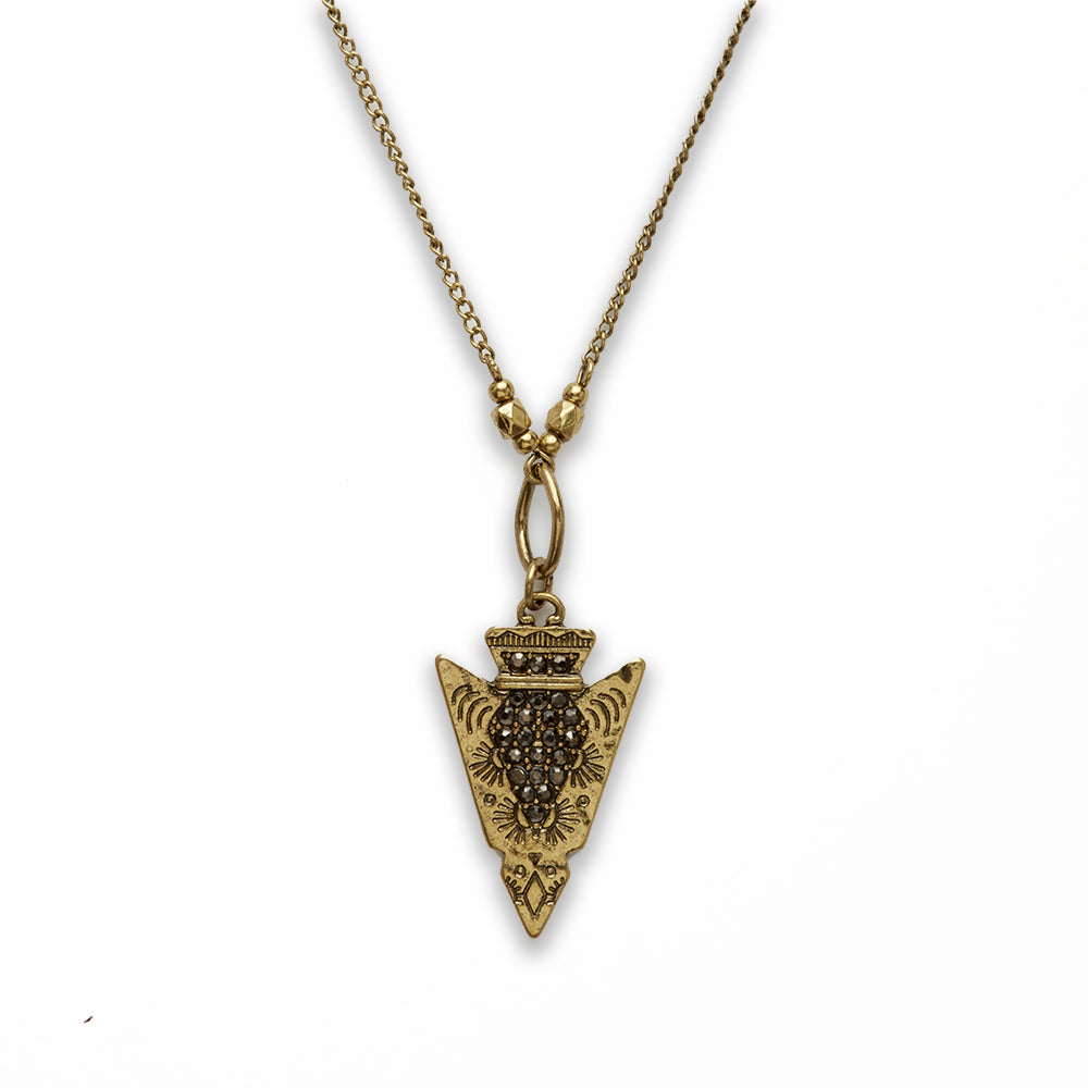 Zinc Alloy Black Rhinestone Gold Plated Arrowhead Necklace