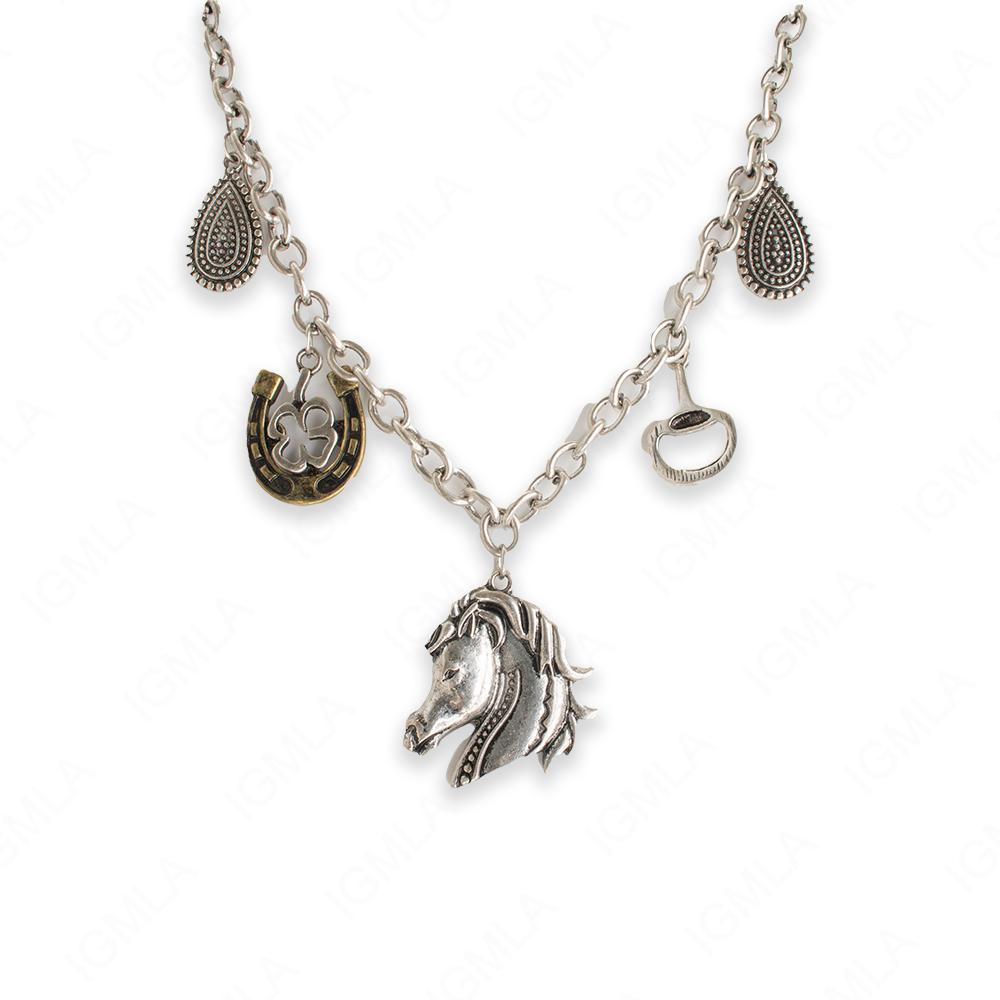 Zinc Alloy Rhodium and Gold Plated Horse Face Necklace