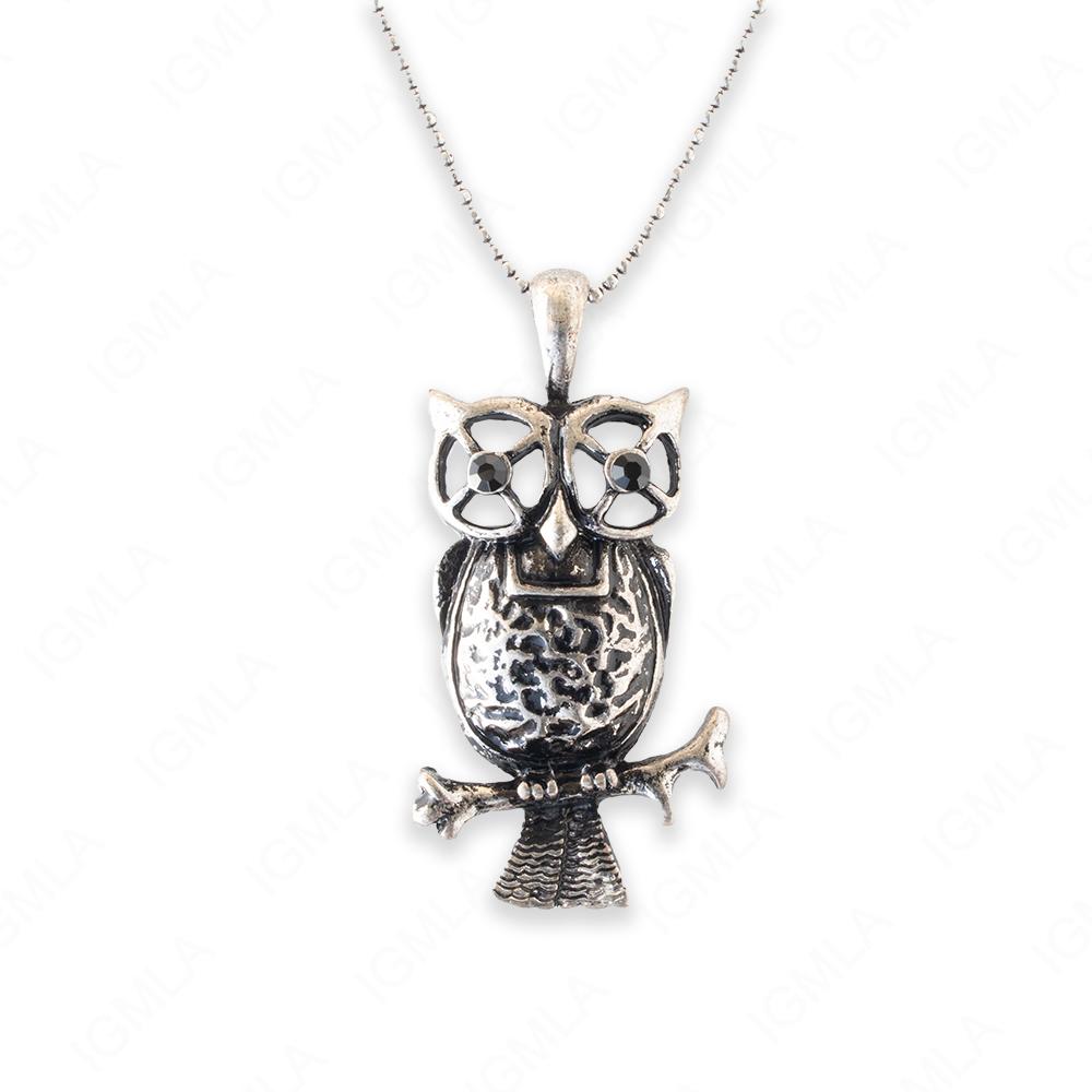 Zinc Alloy Rhodium Plated Owl Necklace