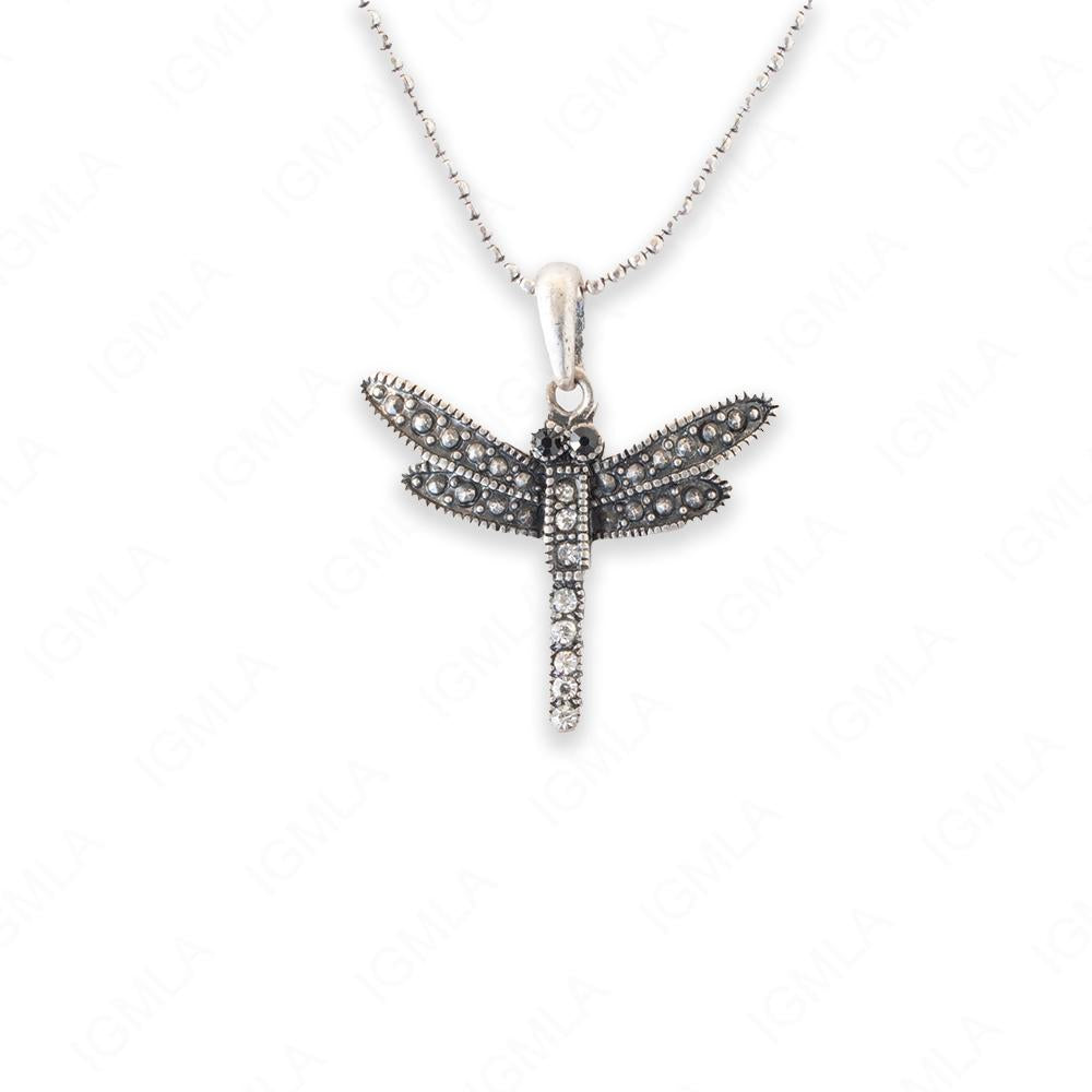 Zinc Alloy Rhinestone Rhodium Plated Dragon Fly Necklace