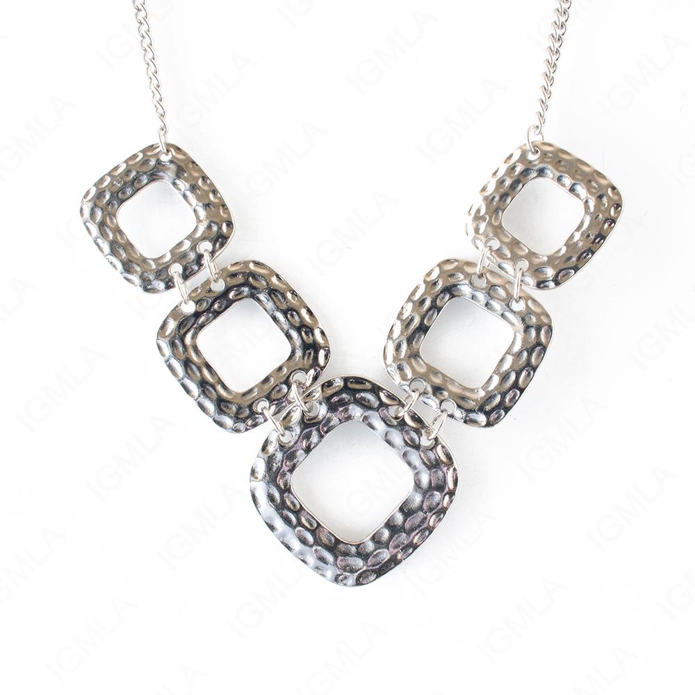 Zinc Alloy Silver Plated Square Necklace