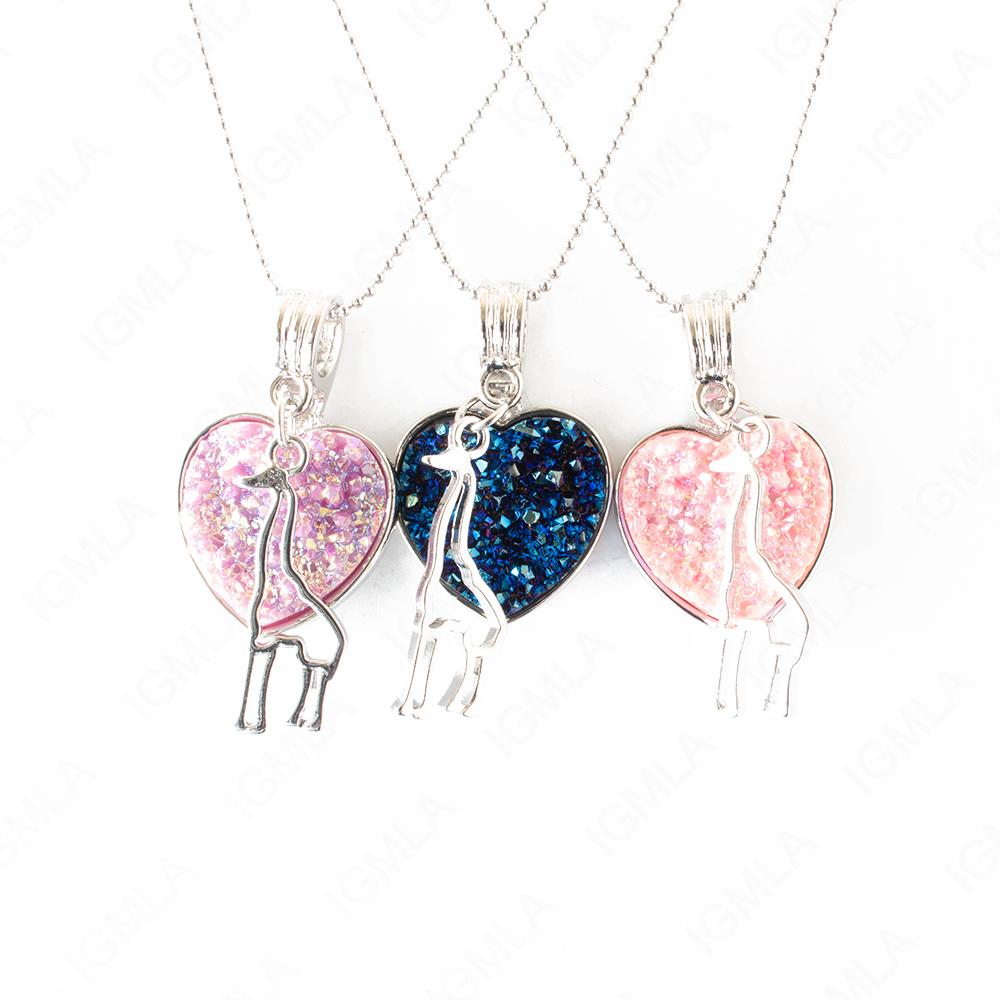 Zinc Alloy Multi, Blue, Pink Giraffe Silver Plated charm Druzy Heart Necklace