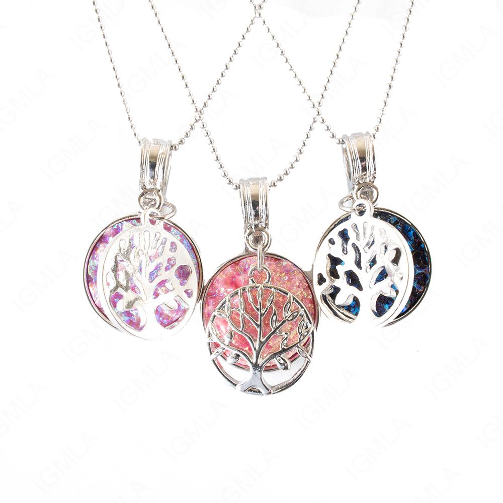 Zinc Alloy Multi, Blue, Pink Tree of Life Silver Plated Charm Druzy Round Necklace