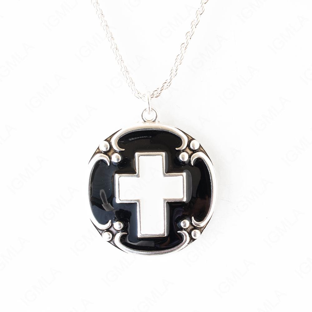 Zinc Alloy Black White Color Cross Silver Plated Round Round Necklace