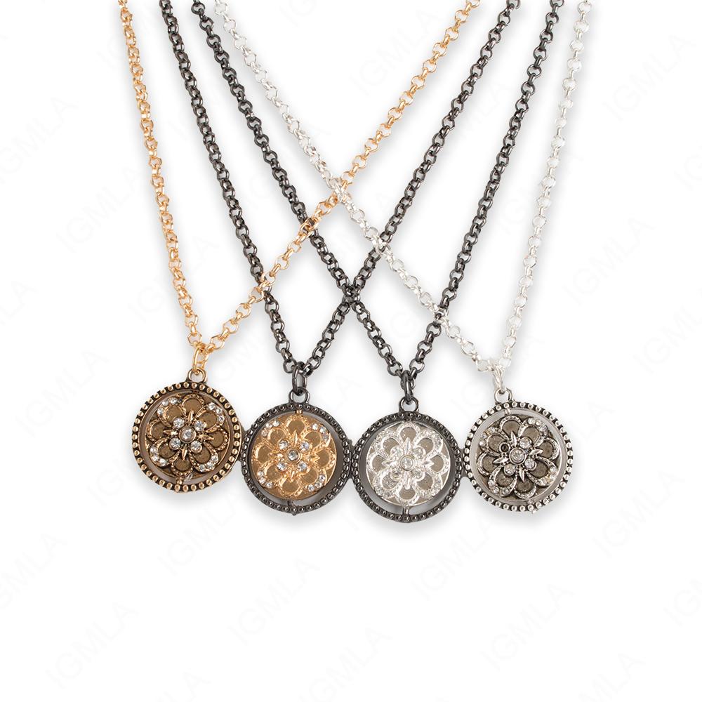 Zinc Alloy Flower Friends W Rhinestone Gold, Gun Metal, Silver Plated Round Necklace
