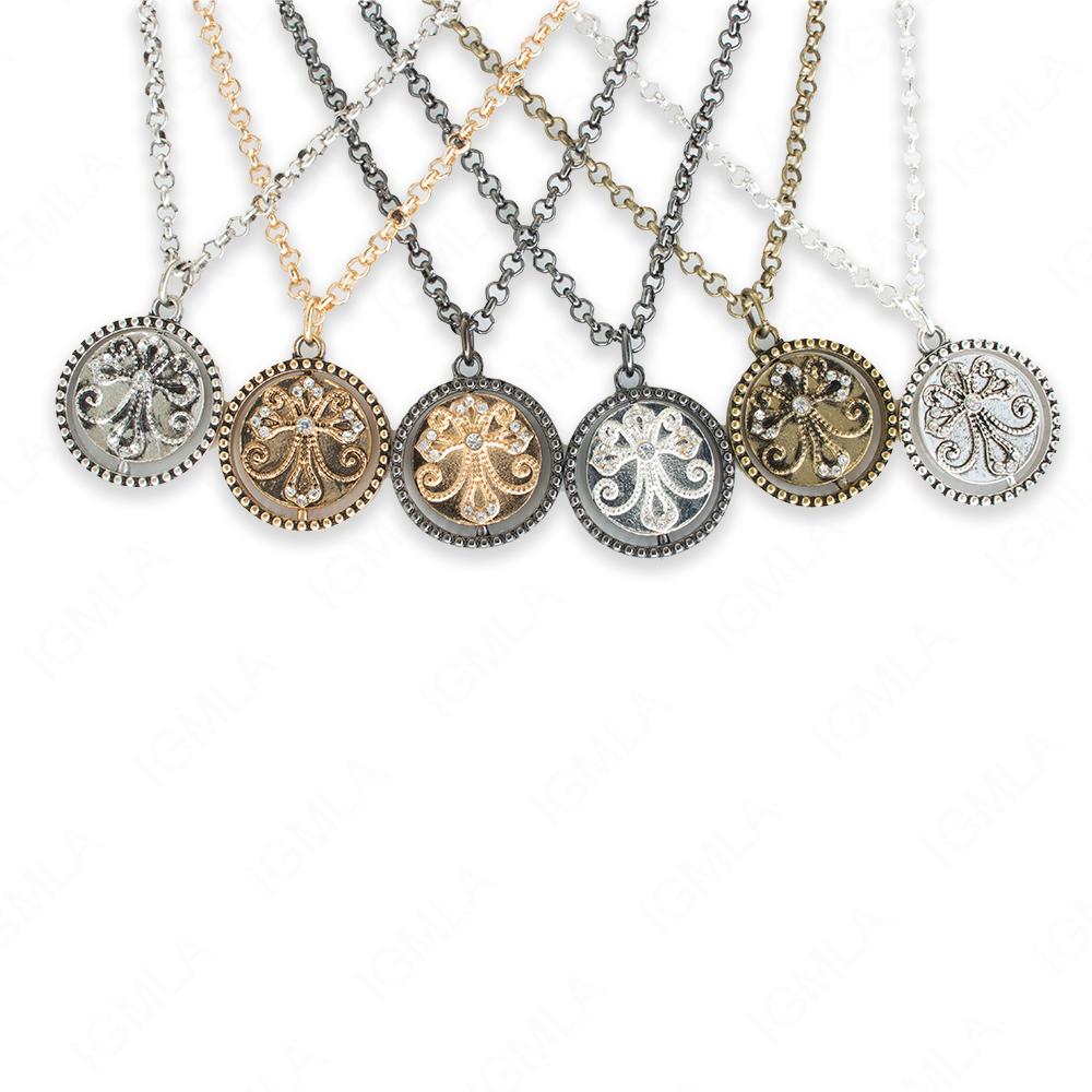 Zinc Alloy Cross Faith W Rhinestone Gold, Antique Gold, Gun Metal, Rhodium, Silver Plated Round Necklace