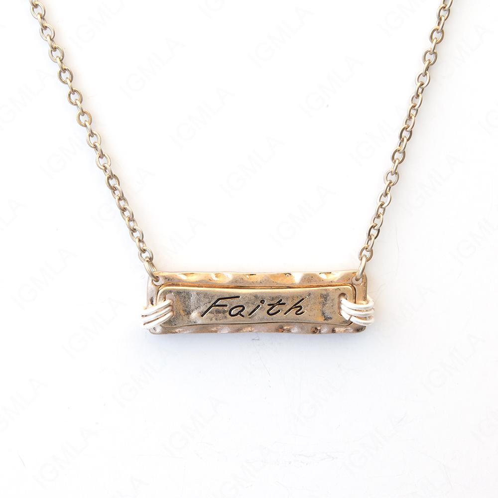Zinc Alloy Faith Word Gold Plated Rectangle Necklace