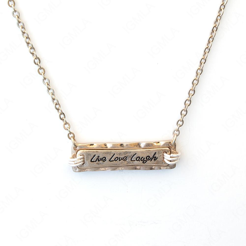 Zinc Alloy Live Love Laugh Gold Plated Rectangle Necklace