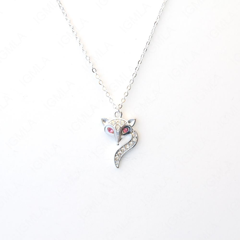 Zinc Alloy Rhinestone Silver Plated Fox Face Necklace