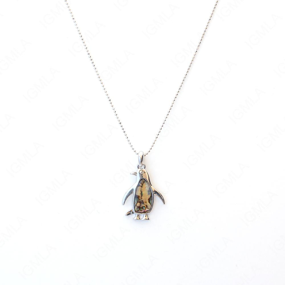 Zinc Alloy Natural Pau Shell Silver Plated Pinguin Necklace