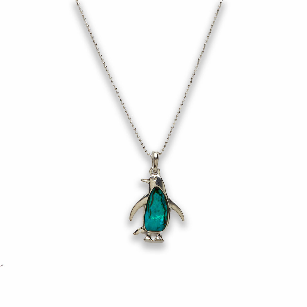 Zinc Alloy Green Pau Shell Silver Plated Pinguin Necklace