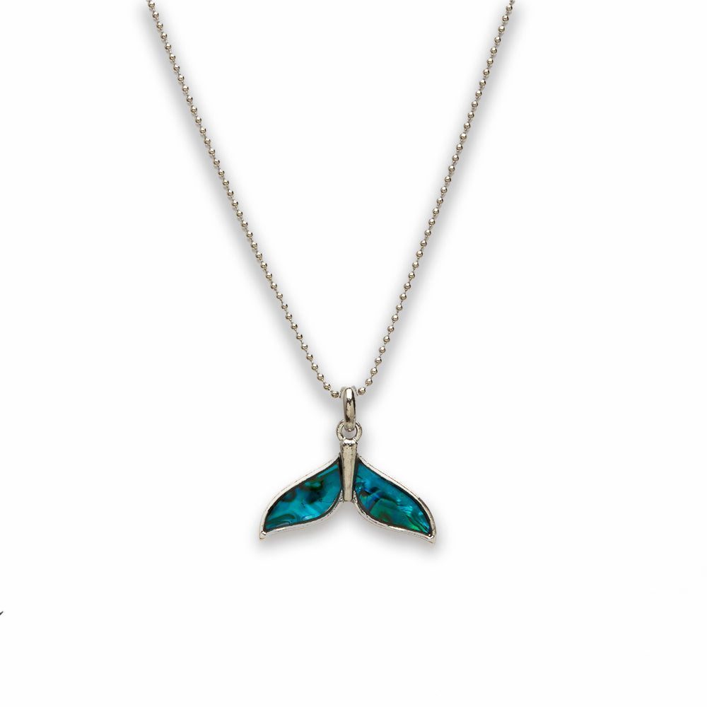 Zinc Alloy Green Pau Shell Silver Plated Whale Tail Necklace