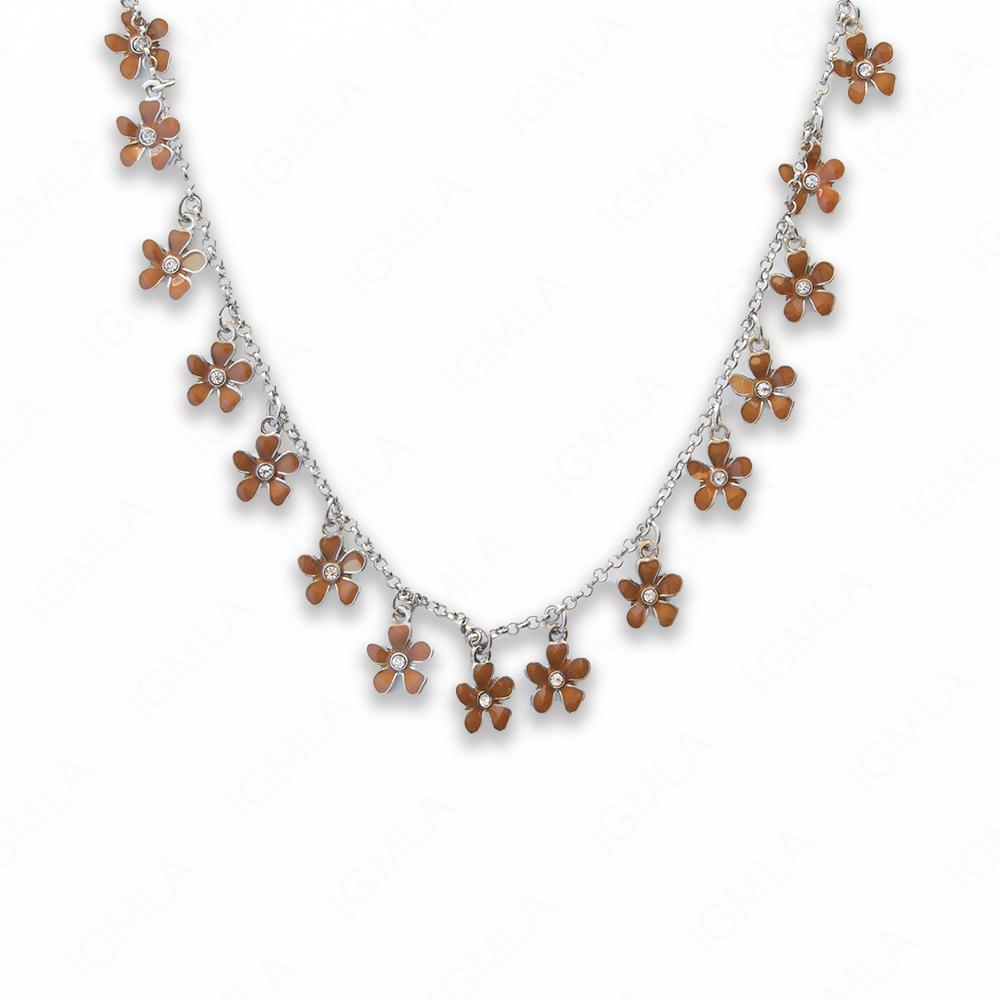 Zinc Alloy White Color Rhodium Plated Flower Necklace