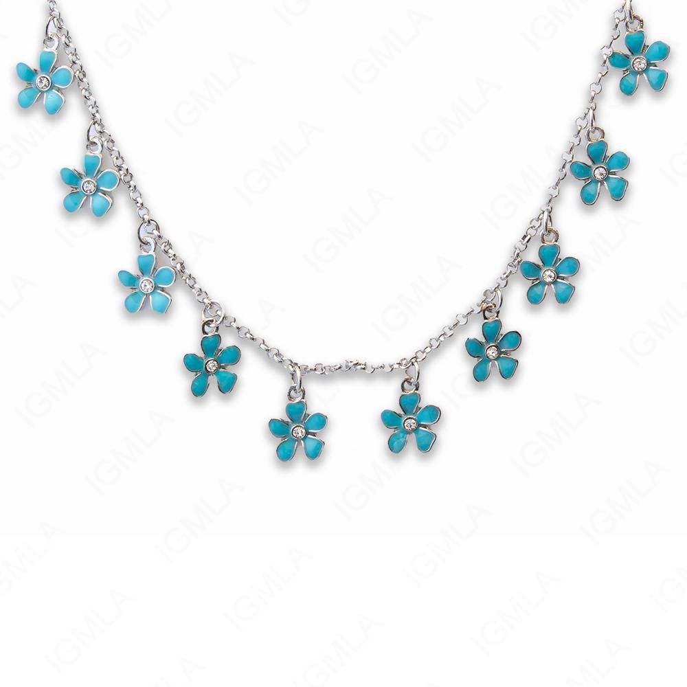Zinc Alloy Turquoise Color Rhodium Plated Flower Necklace