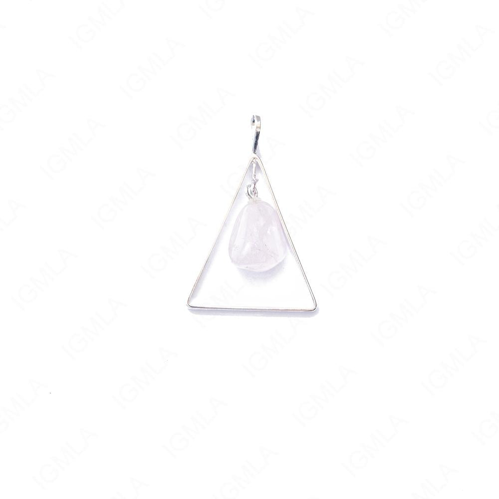 Metal Triangle Pendants With Tubmled Rose Quartz