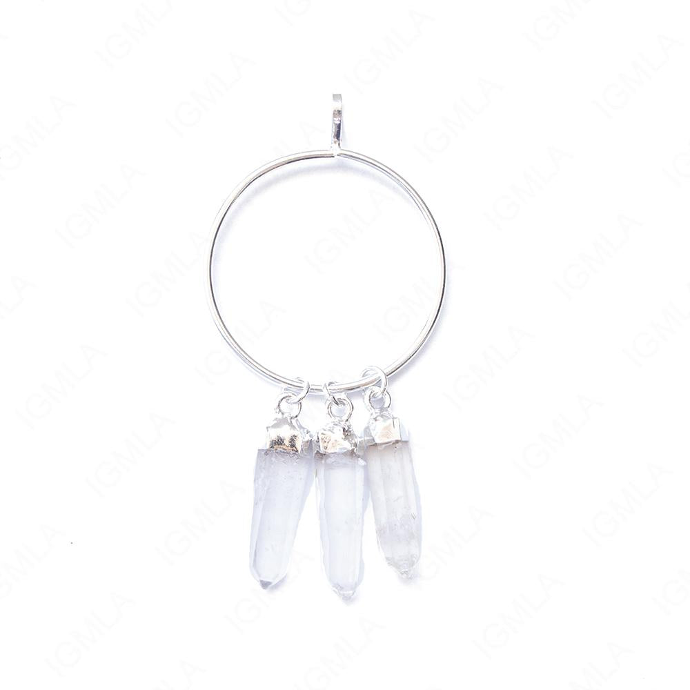 Metal Triangle Pendants With 3 Balanced Quartz Point