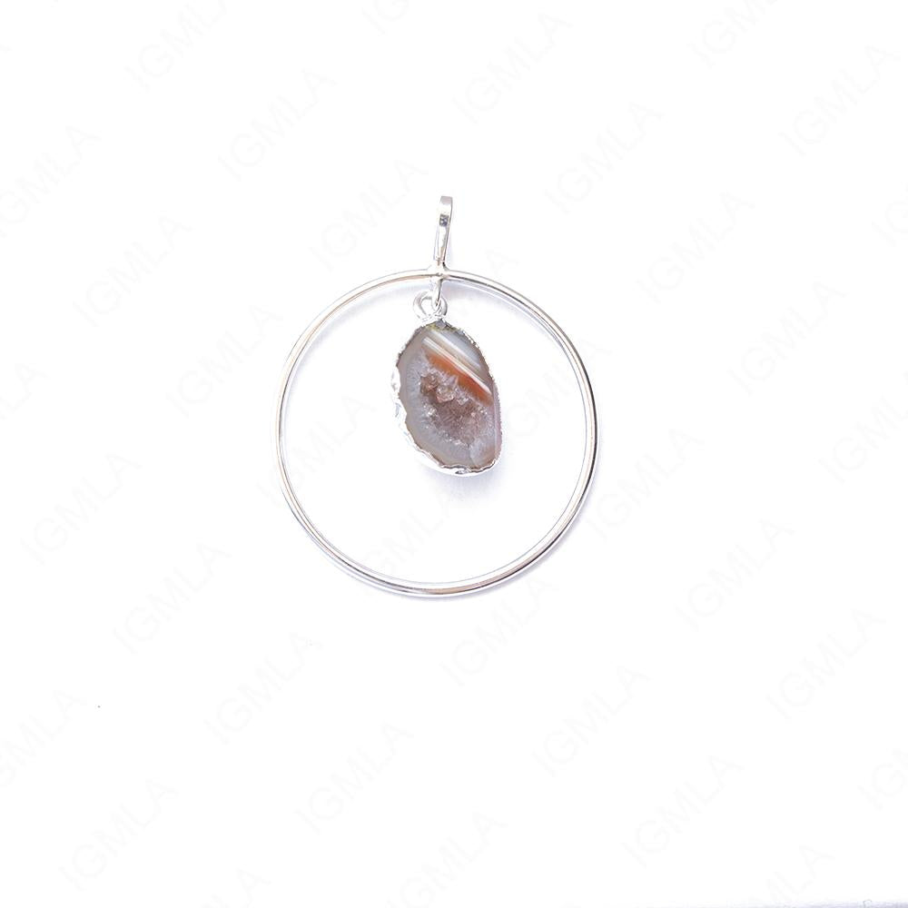 Metal Ring Pendants With Quartz Half Geode