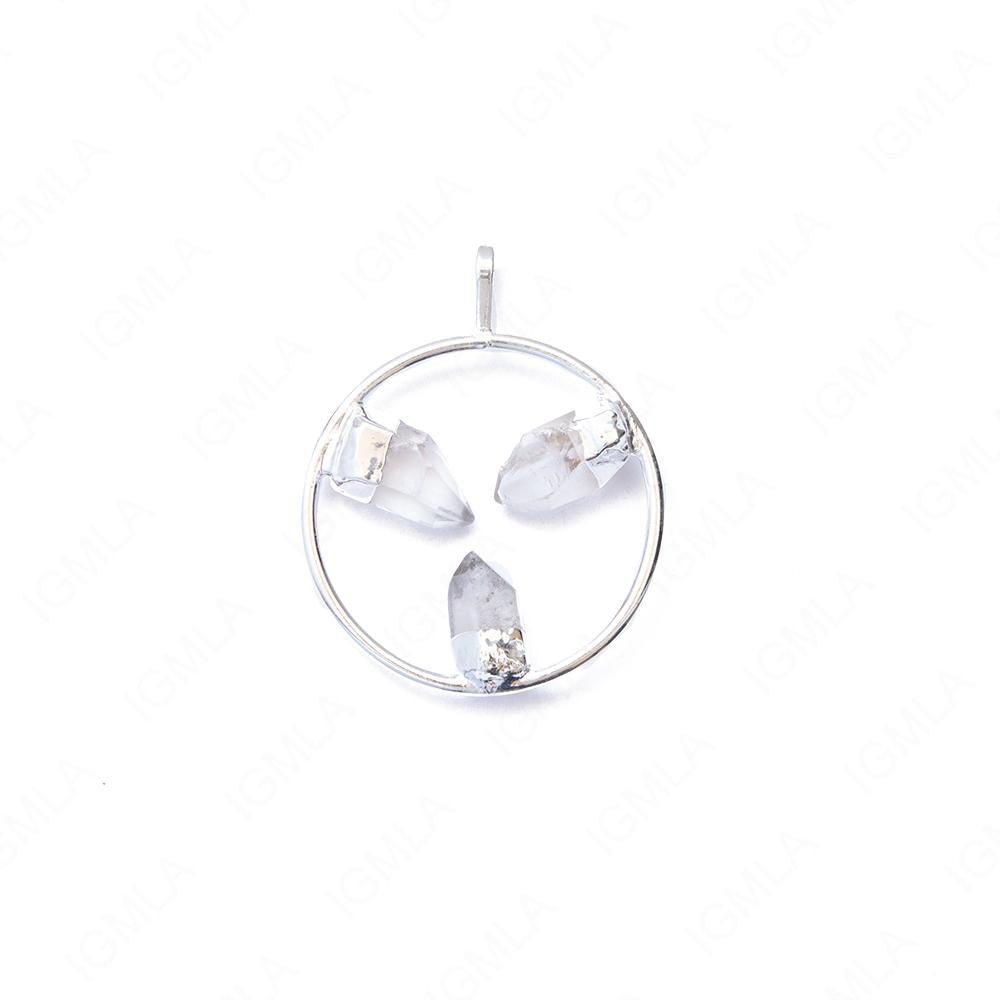 Metal Ring Pendants With 3 Fixed Plated Quartz Points