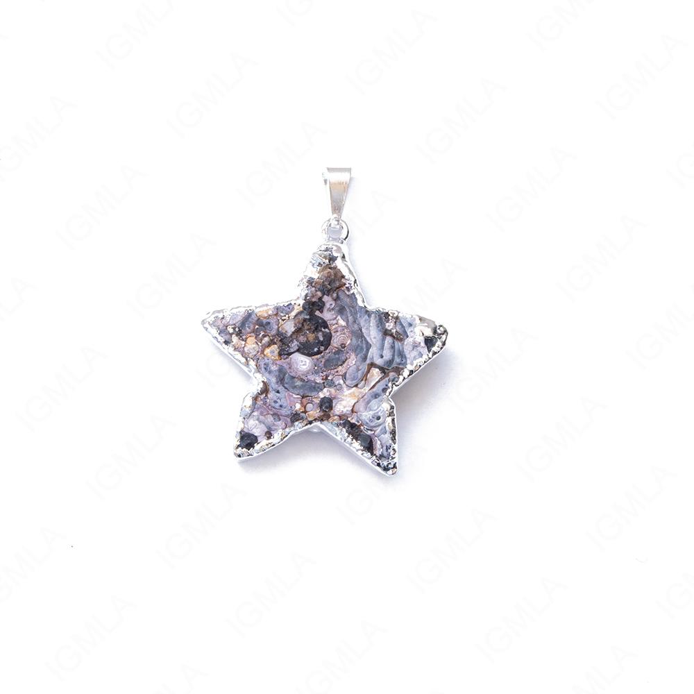 Natural Agate Druzy Star Pendants