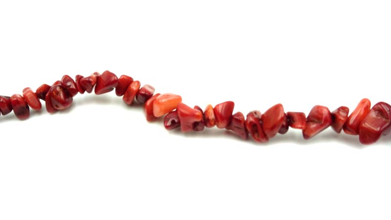 36 inch Red Coral Chip Beads