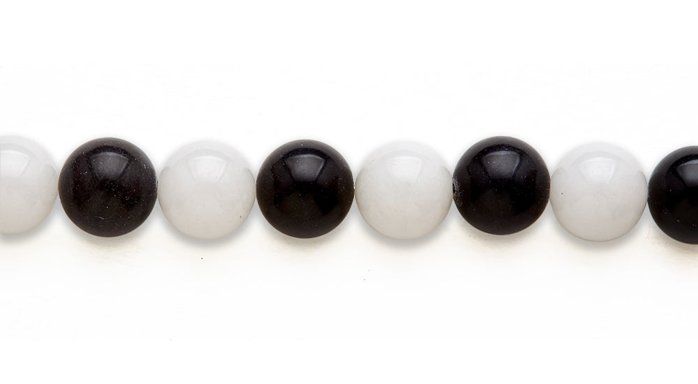 16 inch 14 M.M. Black Jasper /Snow Quartz Round Beads