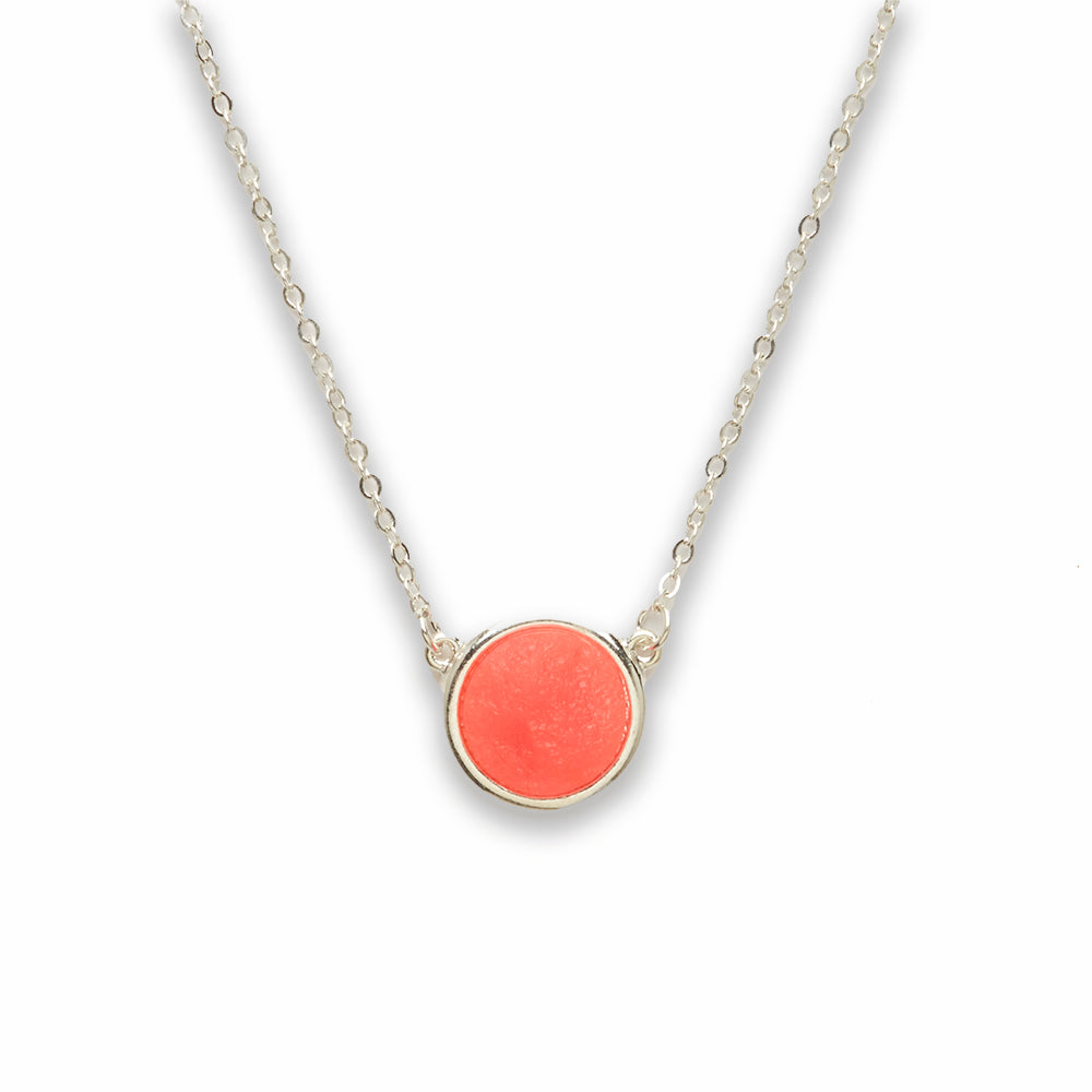 Zinc Alloy Pink Druzy Silver Plated Round Necklace
