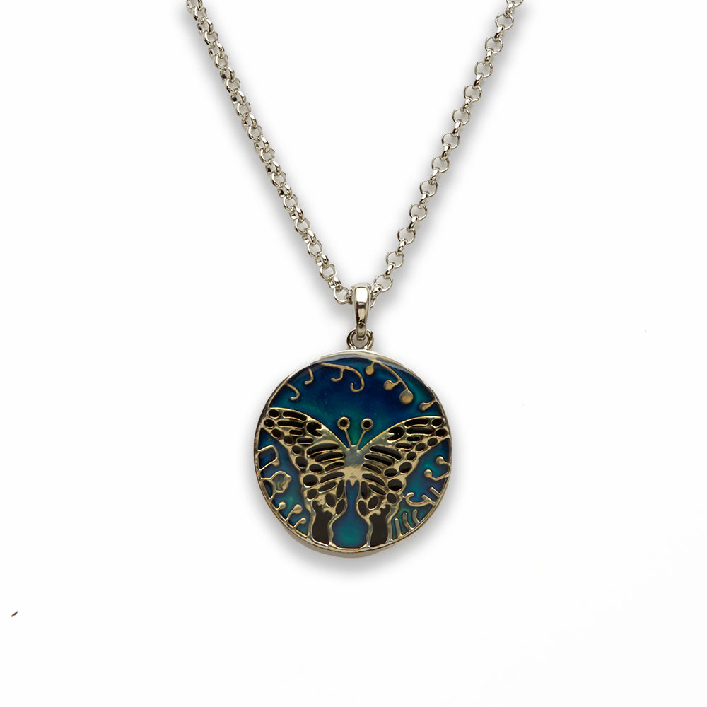 Zinc Alloy Mood Silver Plated Butterfly Necklace