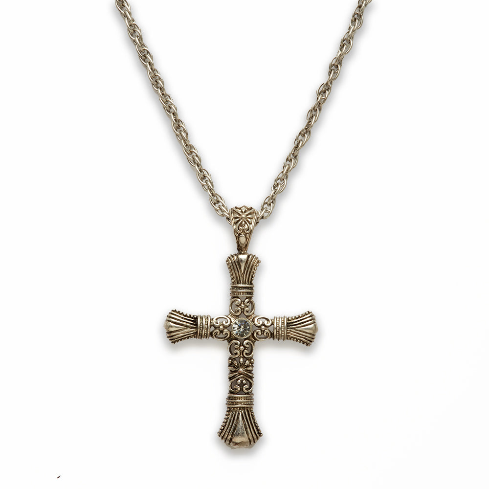 Zinc Alloy Crystal Rhodium Plated Cross Necklace