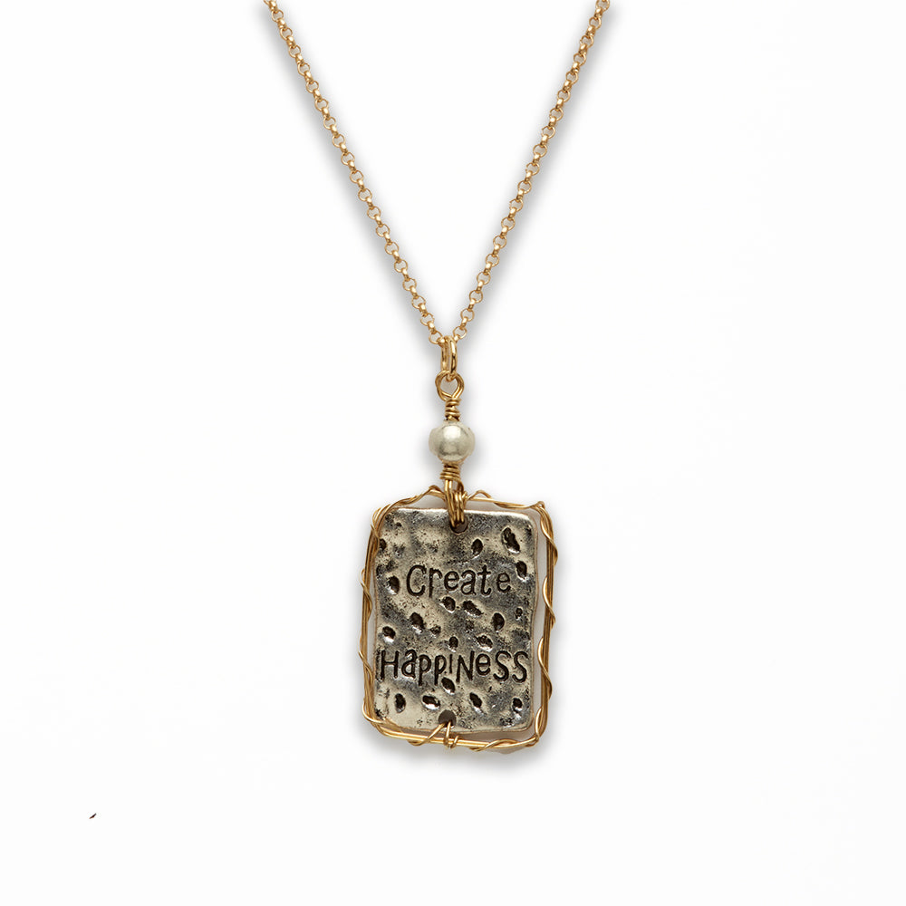 Zinc Alloy Create Happiness Silver, Gold Plating Rectangle Necklace