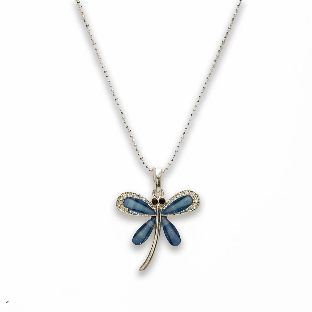 Zinc Alloy Blue Silver Plating Dragon Fly Necklace