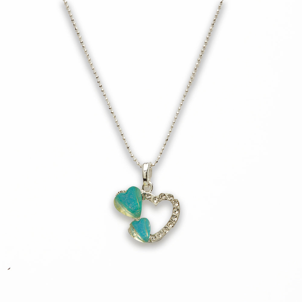 Zinc Alloy Blue Silver Plating Double Heart Necklace