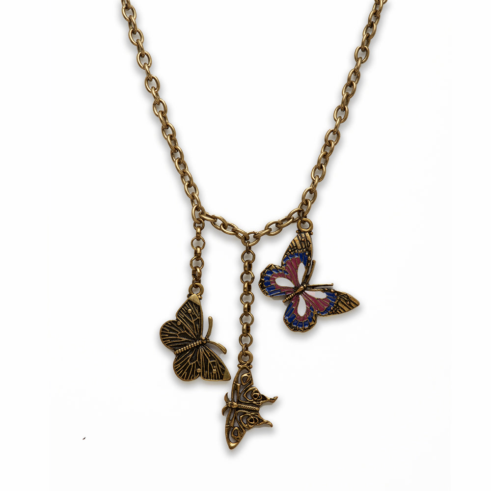 Zinc Alloy Antique Gold Butterfly Necklace