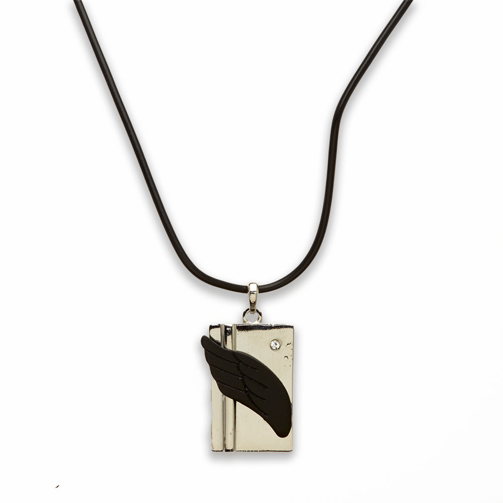 Zinc Alloy feather Black w Silver Plating on Black cord Necklace