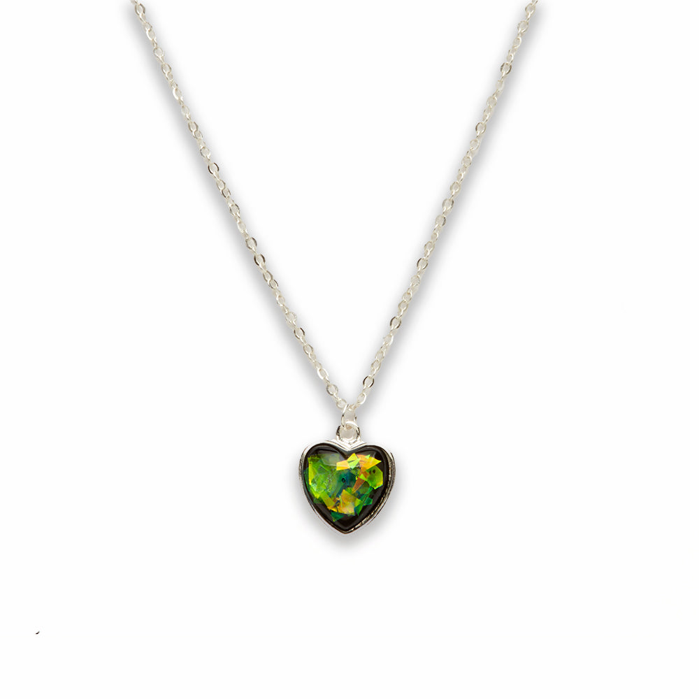 Zinc Alloy Small Green Silver Plated Heart Necklace