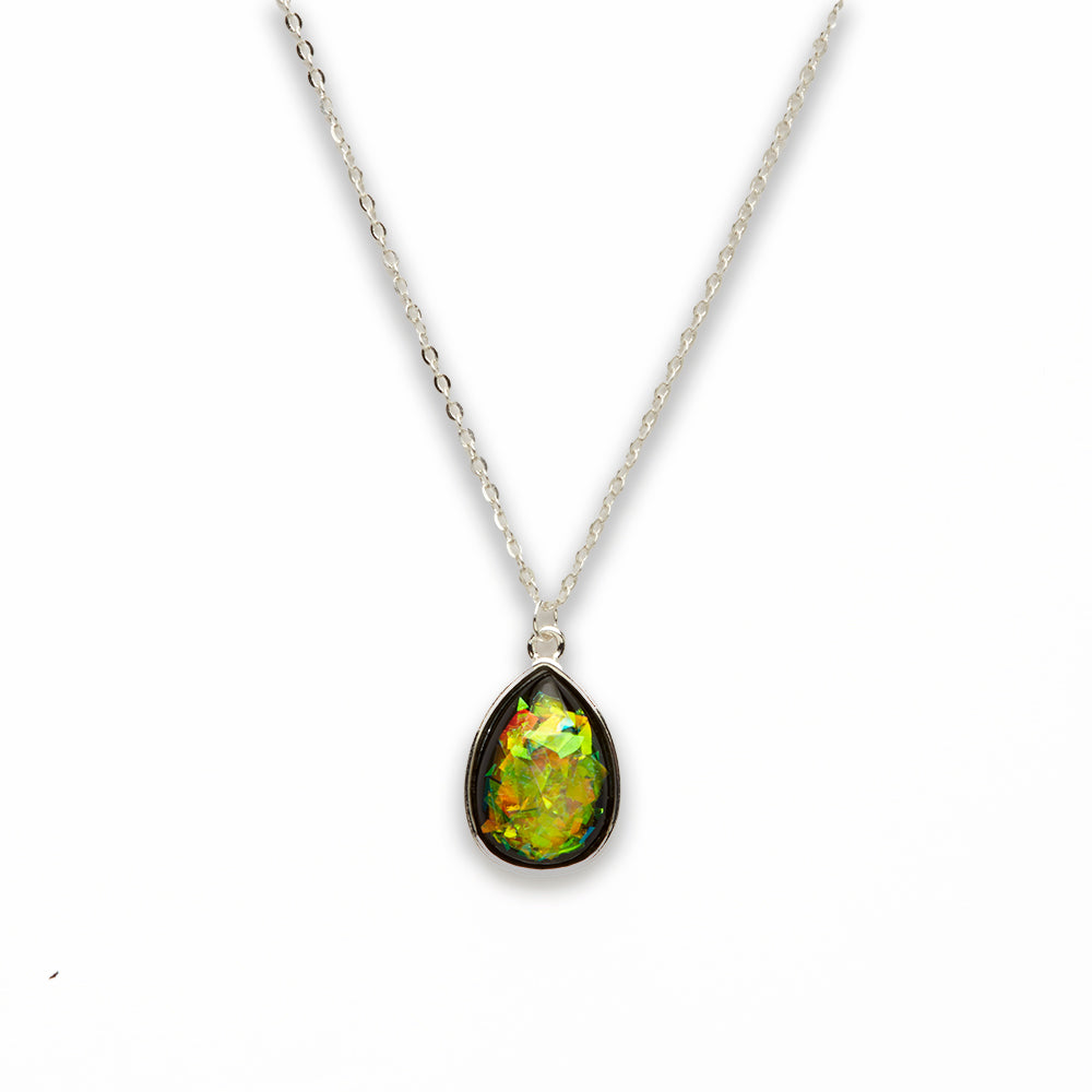 Zinc Alloy Small Green Silver Plated Drop Necklace